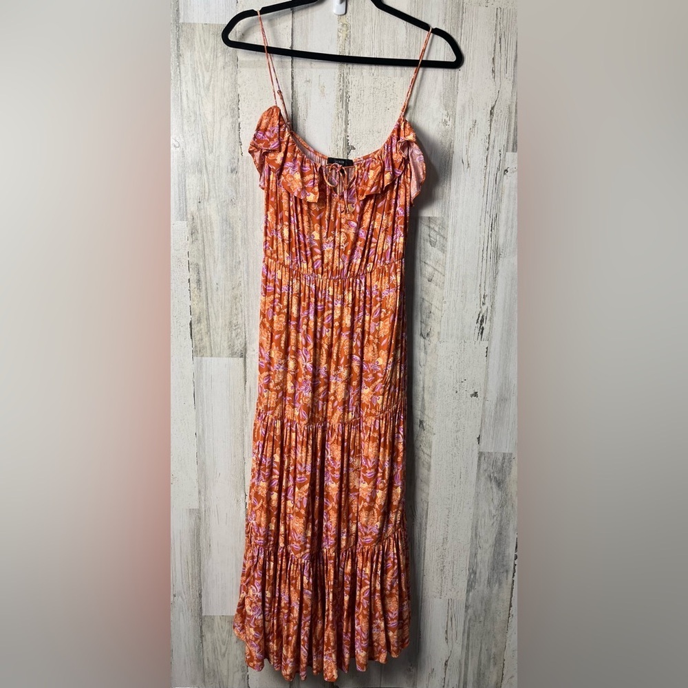 J. Crew Orange and Purple  Ruffled Tiered Maxi Sundress Small - Picture 4 of 10